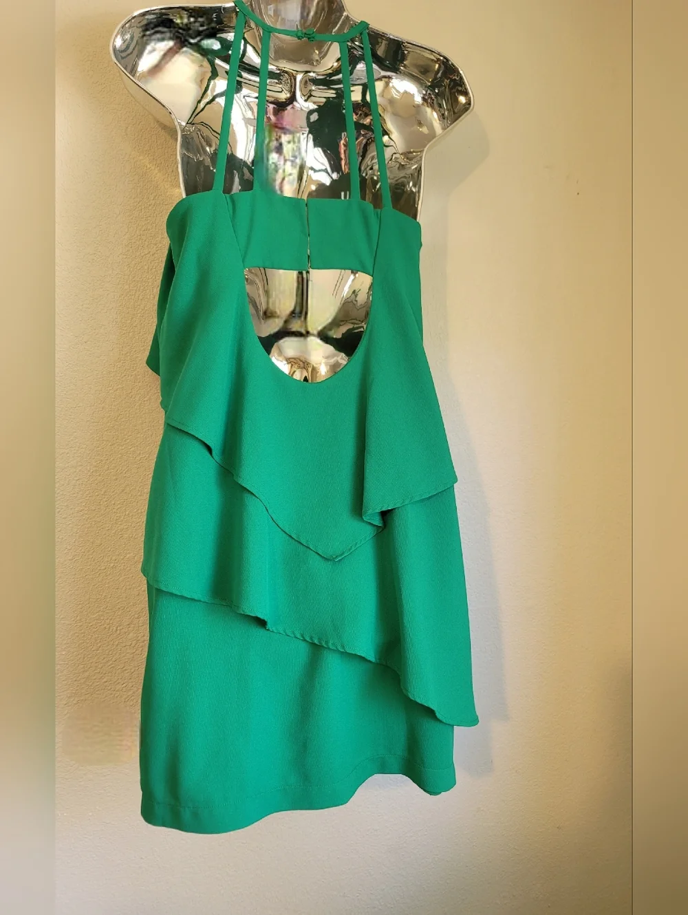 Adelyn Rae Emerald Green Layered Ruffle Halter Dress - Picture 3 of 5